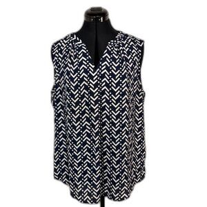 Roz & Ali Navy Chevron Print Sleeveless Blouse